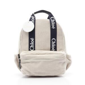 Chloe Backpack Bag Canvas Leather Beige Navy Blue